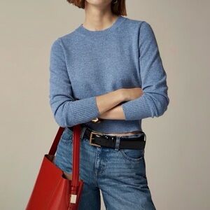 J. Crew shrunken, cashmere crewneck sweater in heather blue